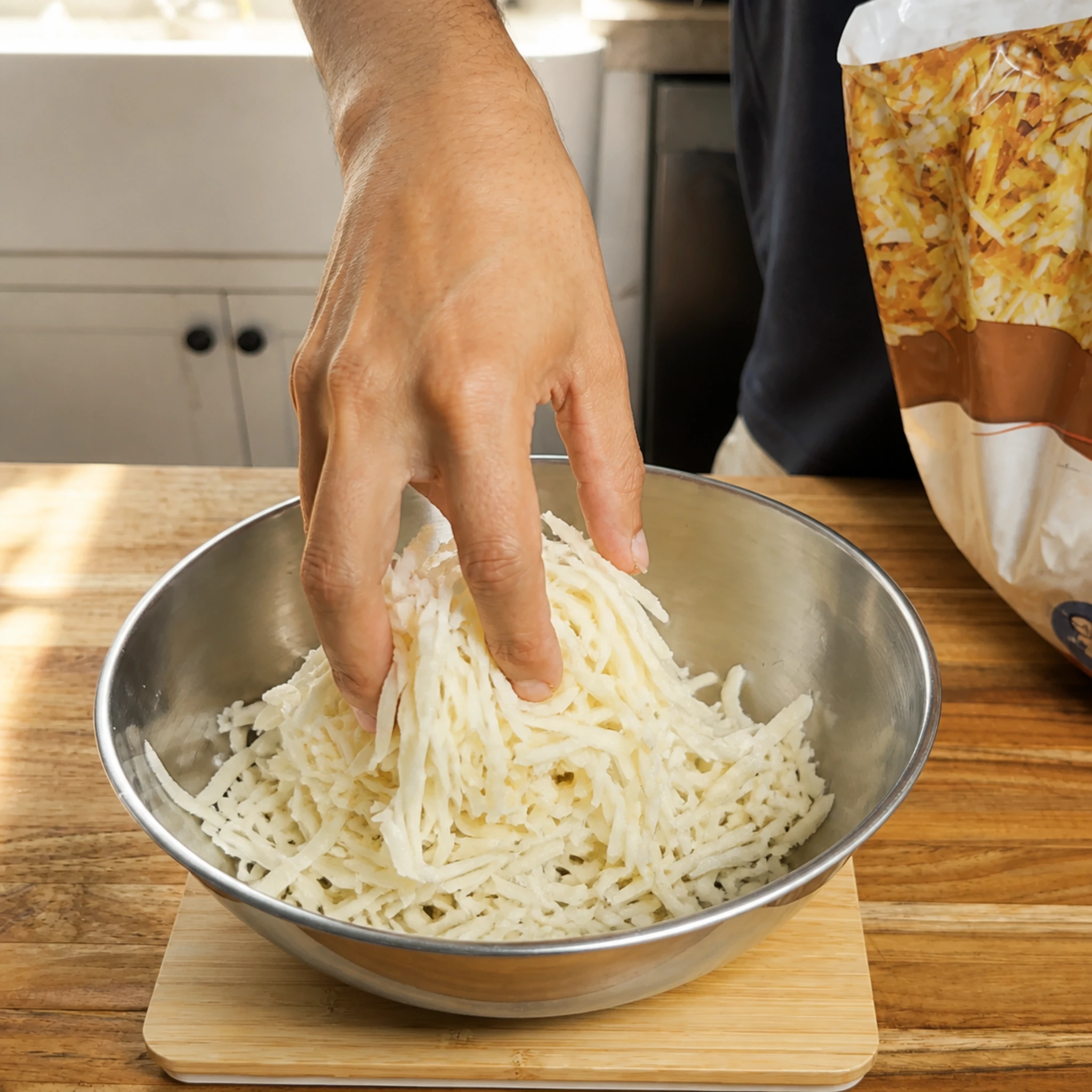 Step photo: thawed hash browns polished