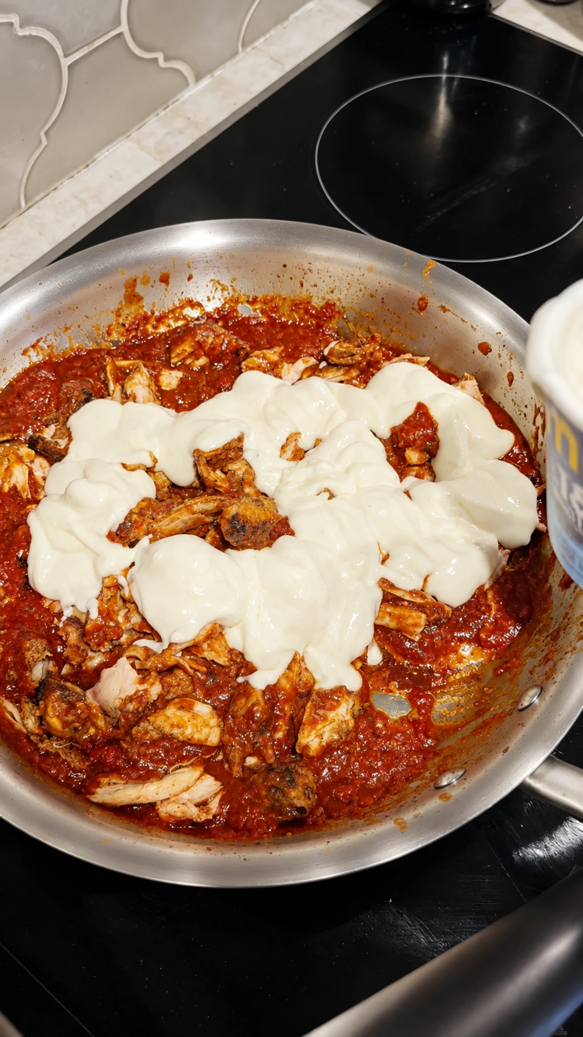 Step photo: add cottage cheese base