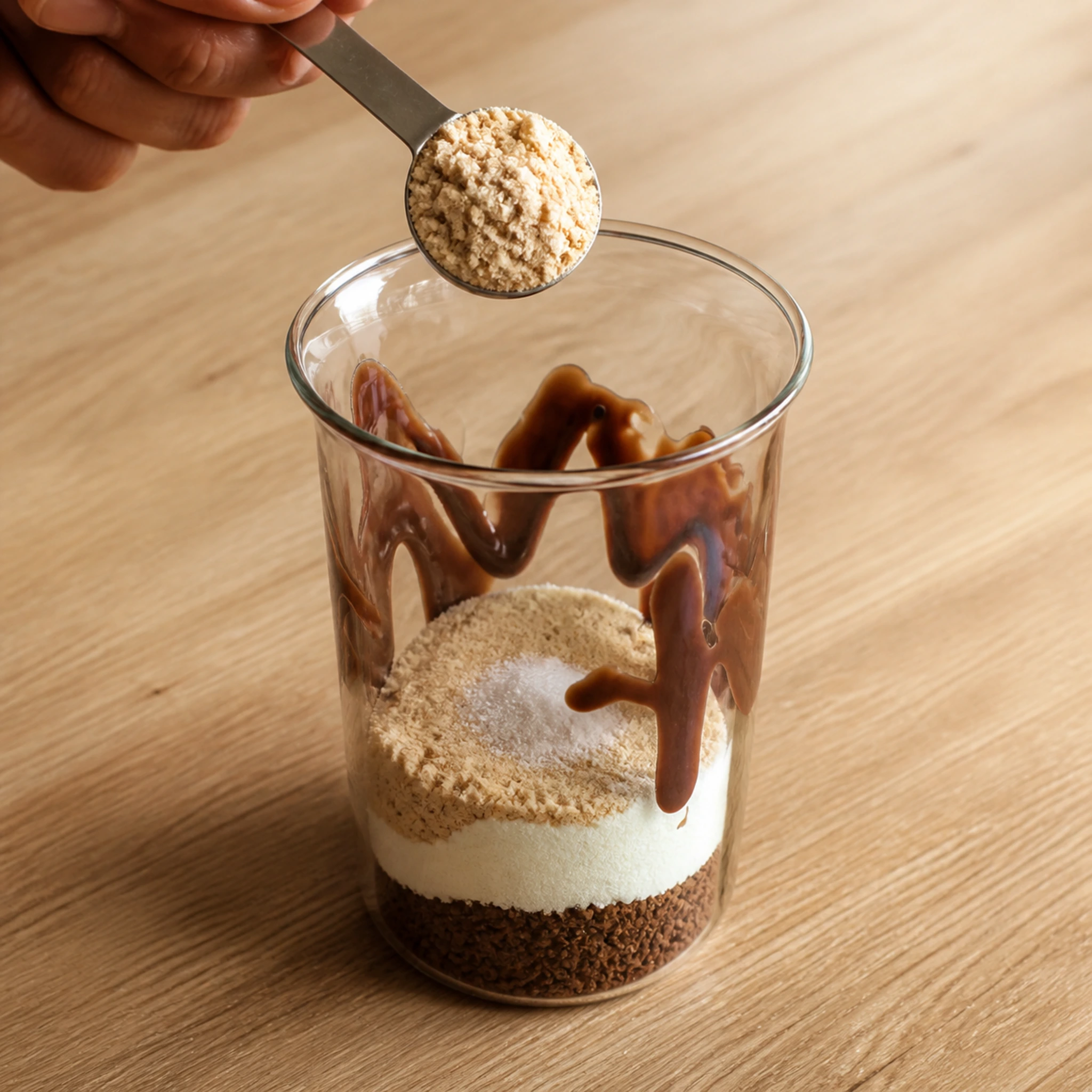 Step photo: add peanut butter powder polished